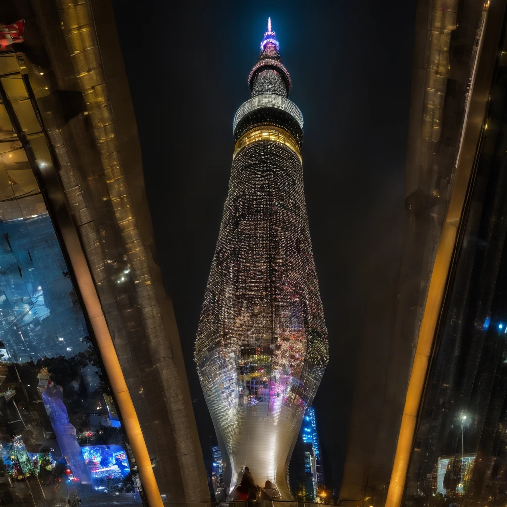 Tokyo Sky Tree, bela torre detalhada, cores vibrantes, altura impressionante, vista deslumbrante do horizonte, Arquitetura moderna, Iconic landmark, paisagem urbana movimentada, Dynamic city lights, atmosfera urbana, bustling crowds, Panoramic view of the city, movimentadas ruas da cidade, Futuristic Design, Engenharia de ponta, steel and glass construction, Elegante e elegante, Magnificent observation deck, panoramic elevators, breathtaking aerial view, stunning night lighting, vida vibrante da cidade, Bustling metropolis, sons movimentados da cidade, technological marvel, architectural masterpiece, symbol of Tokyo, Hub Cultural, tourist attraction, Skyline Moderno, Cidade das Luzes, contemporary landmark, extraordinary panorama, observation point in high sky, horizonte noturno deslumbrante, urban icon, architectural excellence, engenharia maravilha, highrise, beleza da paisagem urbana, marco da cidade, architectural wonder, Unmistakable silhouette.