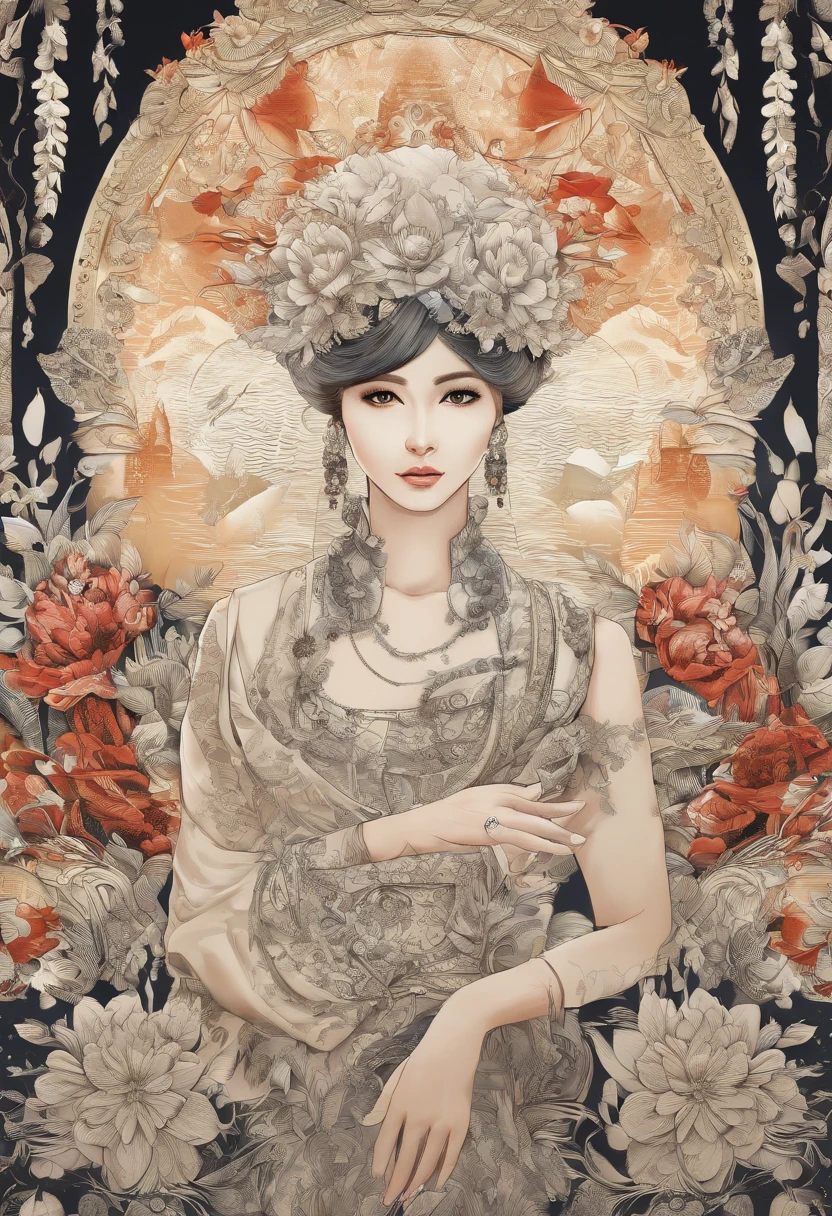 (master part, Qualidade Superior, best quality, Arte Oficial, Beautiful and Aesthetic:1.2),1girl, tatuagem, sozinho, Roupas japonesas,  ornamento de cabelo, desembainhamento, cabelos pretos, bainha, tatuagem nas costas, olhos azuis,  fora do ombro, bareshoulders, Looking back, from behind, flor, Olhando para o Viewer,  propriedade, maquiagem,
Interior,