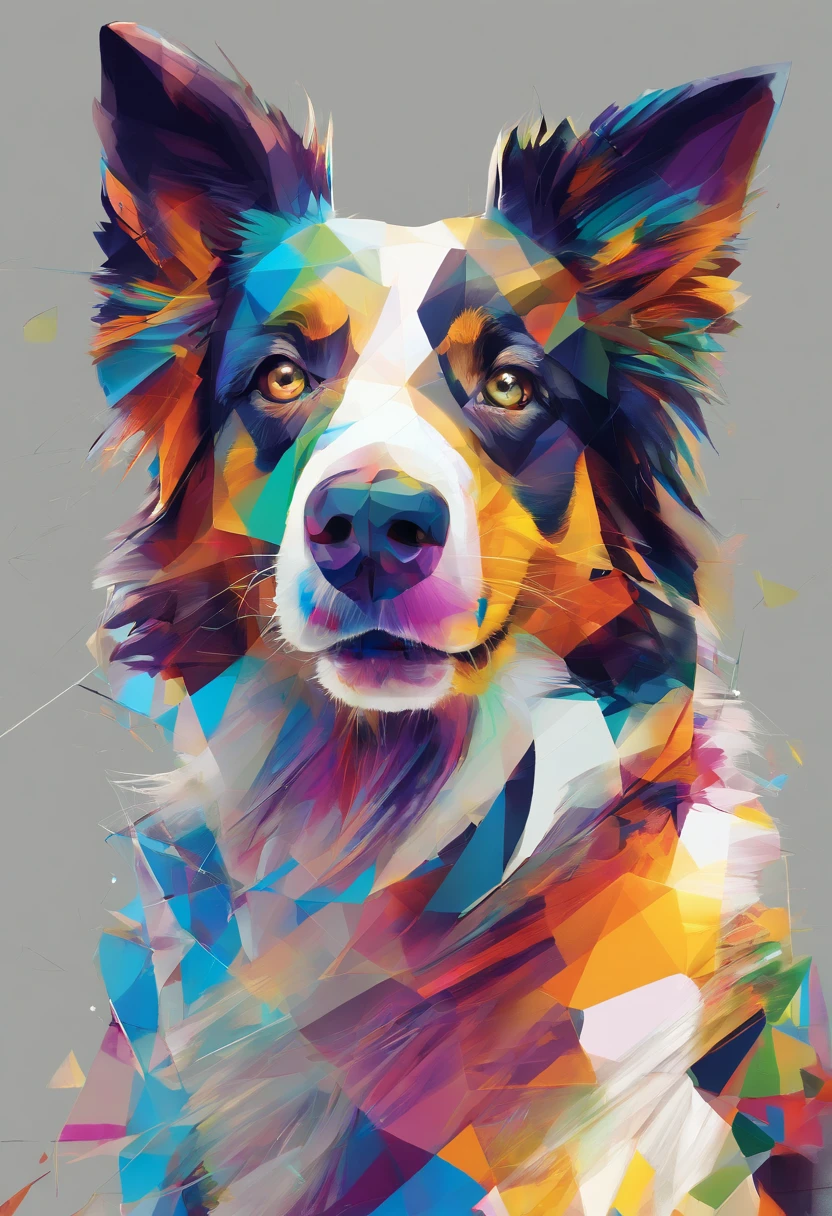 (cachorro border collie),(melhor pose),(best angle), (better expression), Eduardo Kobra acolchoamento ,multidimensional geometric wall PORTRAIT, arte, Chibi,Yang08k, lindo, Colouring,