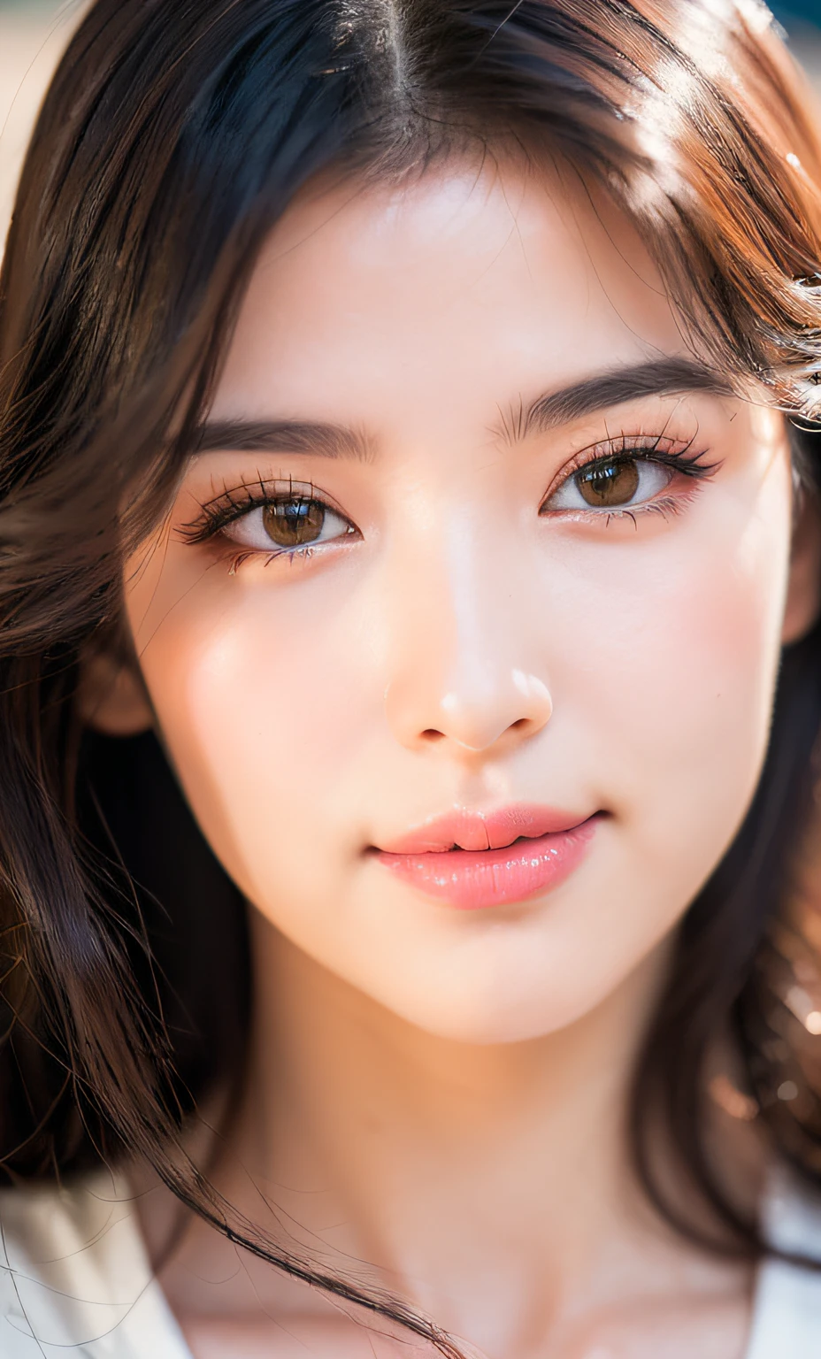 (Best Quality, 8K, Raw photography:1.25), (Glossy lips, long eyelashes, Radiant face, Glowing skin, Ultra-high resolution, depth of fields, chromatic abberation, Caustics, Wide Lighting, Natural Shading, Kpop Idol) A gentle and goddess-like sense of happiness depicted by the viewer.
