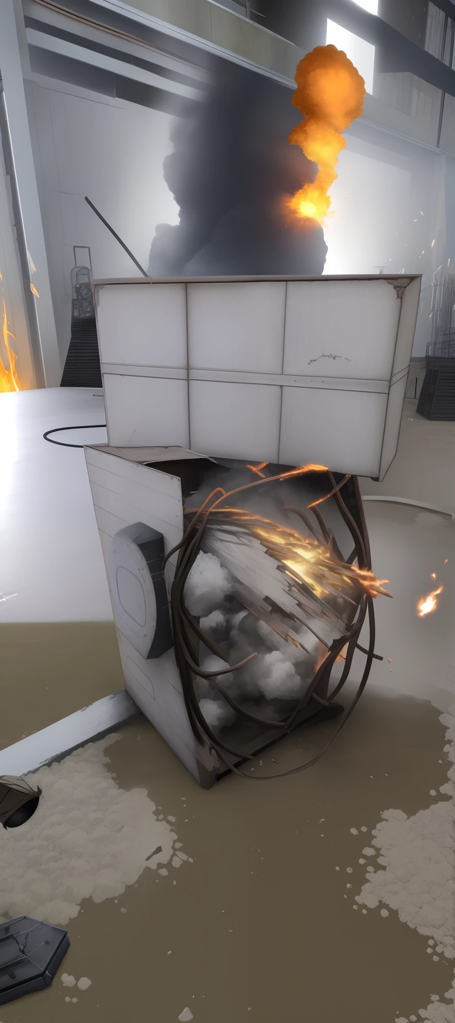 best quality,hight resolution,Meisterwerk:1.2,Ultra-detailliert,realistisch,Fireball erupts from an iron container,Flammen steigen auf,Explosion,Metallische Textur,Intensive Hitze,Geschmolzene Metallscherben,flying debris,Dramatische Beleuchtung,Rauchschwaden,Sengende Flammen,Brennende Funken,lavaartige Feuerströme,Hazardous energy,destructive power,hitzewellen,unheimliches Leuchten,Feuriges Inferno,Dynamische Bewegung,dunkler Hintergrund