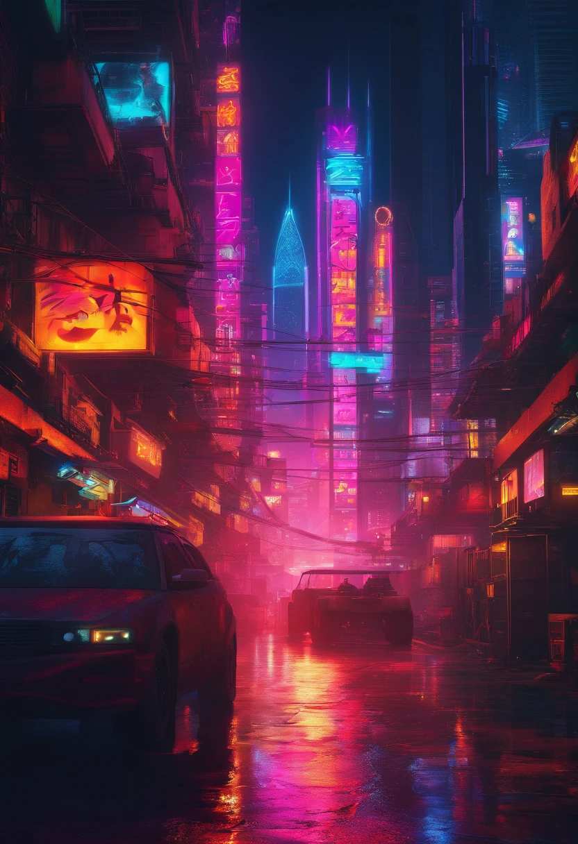 lighting neons、Steampunk style、Hell, billboards