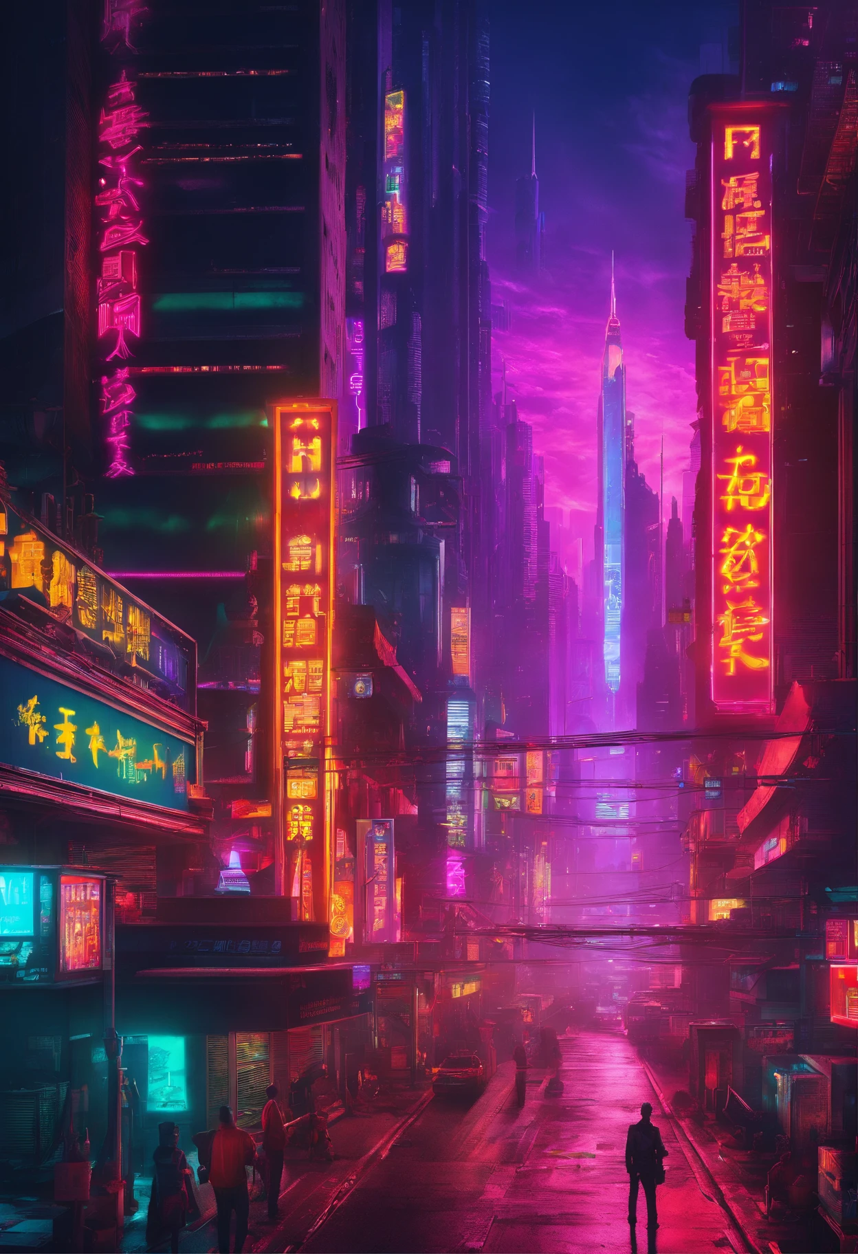 lighting neons、Steampunk style、Hell, billboards