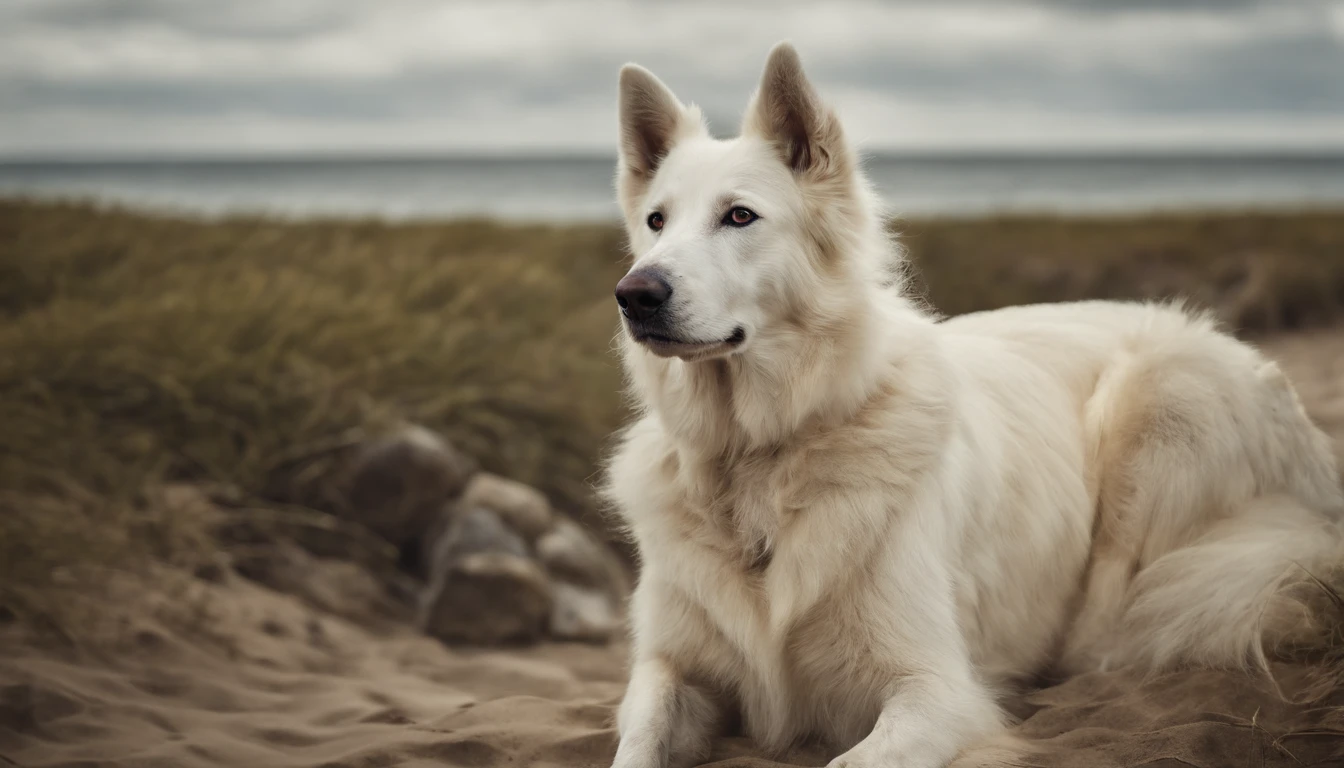 White Shepherd on the Seaside(a Dog)