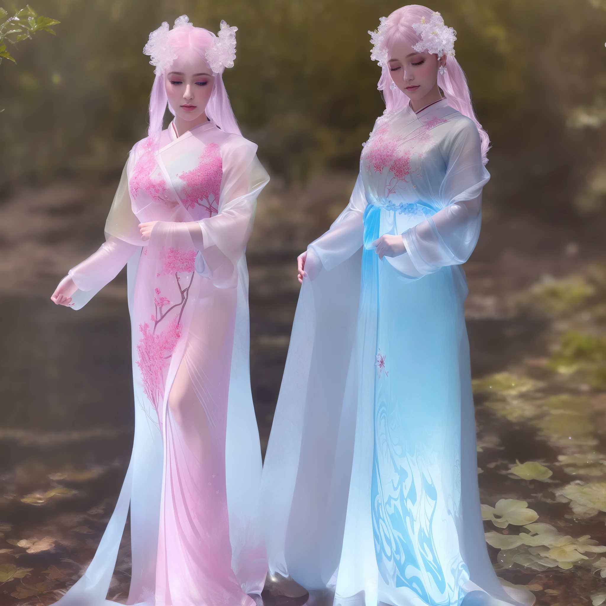 (Best Quality,4K,8K,hight resolution,masutepiece:1.2),Ultra-detailed,(Realistic,Photorealistic,Photorealsitic:1.37),Delicately painted cherry blossom motif in a traditional Chinese gauze dress, Dynamically capture Tai Chi elements, Flowing fabric, Vivid vivid colors, Pastel tones, Soft and dreamy lighting, Focus on exquisite craftsmanship, dynamic movements, Detailed rendering of intricate floral embroidery, Elegant and elegant gestures, porcelain looking skin, long pink twintails, Soft blue eyes, Delicate and perfect makeup, Surreal wallpapers