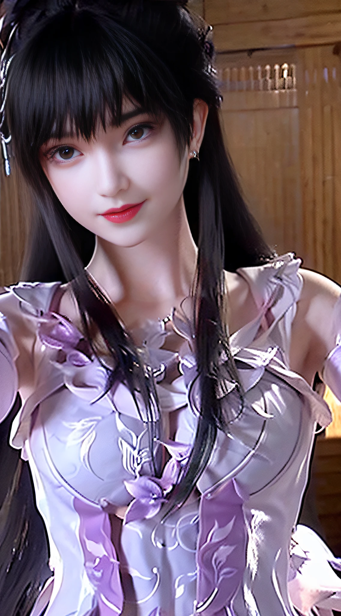 Masterpiece,Best quality,8K,Ultra detail,Depth of field,
Detailed face,,NSFW,Beautiful detailed eyes,Shiny skin,Sexy, 
1girll,china dress,Beautiful face, hair adornments, Solo,view the viewer,Smile,Closed mouth,Lips, dress,hair adornments, necklace, jewelry, Long hair, Earrings, Chinese clothes, architecture,east asian architecture,