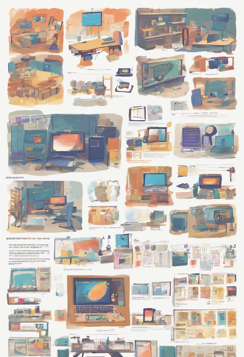 pupils，VR glasses，In class，equipment，cameras，Pigment box，There are design drawings on the table，UAVs，cartoon image，plethora of colors，Be positive