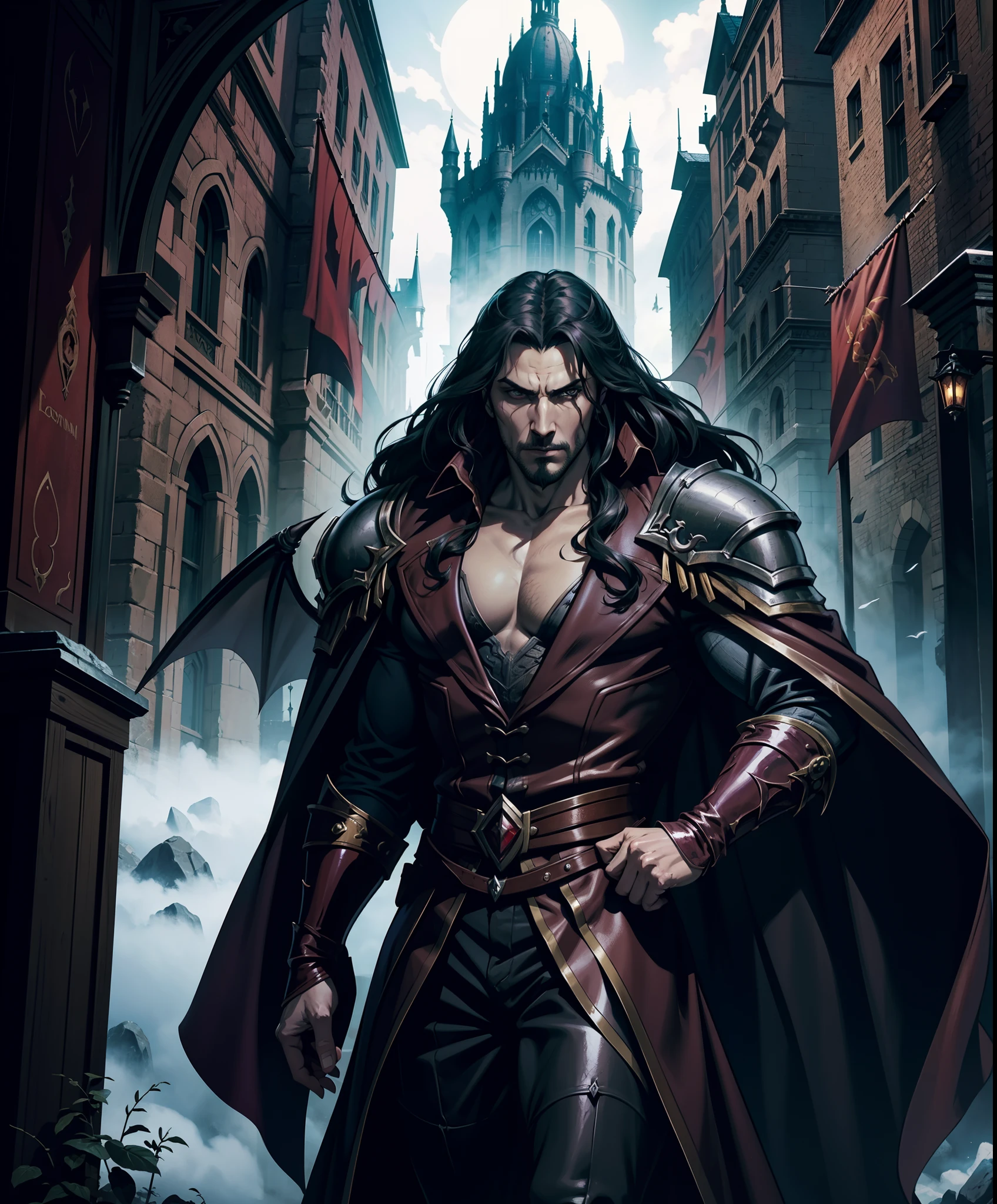 Castlevania lords of the shadows hyper realistic super detailed Dynamic shot master piece scene cinématique scènes movie Epic Legendary Lord Dracula poster movie with demons super detailed Dynamic shot