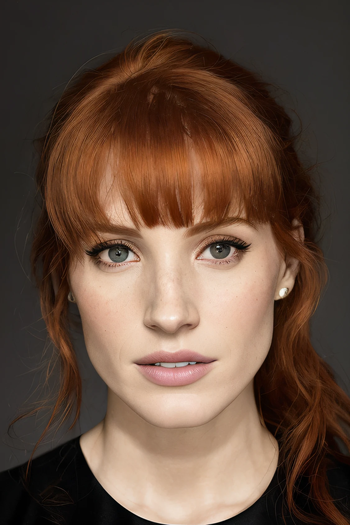arafed woman with red hair and a black shirt posing for a picture, jessica chastain, bryce dallas howard, headshot photograph, headshot portrait, perdita weeks!, closeup headshot portrait, jodie bateman, stunning closeupheadshot, acting headshot, portrait sabrina lloyd, jodie whittaker, closeup headshot, stunning art, headshot photo, character headshot portrait, close up portrait photo