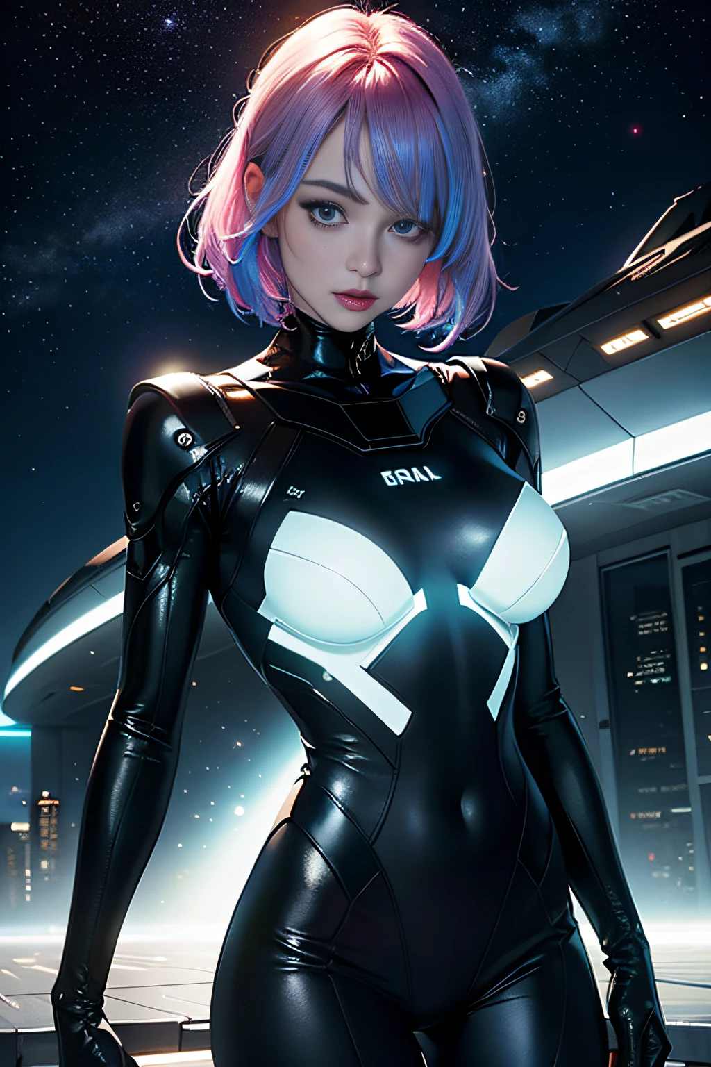 (tmasterpiece:1.2),best qualtiy,(nigh sky,medium lenght hair:1.2),(illustratio:1.2),beautful view,dreds,(Elaborate luminescence,Lens Flare Glow),(Hyper-detailing),Hyper-detailing,(exquisitedetails),(intricate-detail {Ikko),(Movie Light,best quality backlight),ligne claire,New World,peeping at the viewer,Solo Woman,(Space Girl,spaces),Solo Woman,Perfect body,(1girll),(Bright bioluminescent hair,bright glowing eyes),(intergalactic,alien planet),(Astronaut in sexy futuristic spacesuit:1.1),The material of the spacesuit is light and thin,Spacesuit Tight,slightly closed eyes,(Cyberpunk Personality),(dyna:1.3),(putting makeup on)),highly contrast,(The best lighting,Very sophisticated、Beautiful fece),((Movie Moonlight)),highly colorful,((Photoshop Pastel Painting:1.1)),etheric,(Movie Masterpiece),suspenseful,funk,(Star Scrim),splash of color,absolutely eye-catching,((Caustics)),Dynamic Angle,big breasts beautiful(detailed glow),(spine-chilling),(Complex movie scenes behind it:1.2),Environmental occlusion, (Around moonshine), ray-traced reflection, Intricately detailed visible background , (Glowing spacesuit), terrorism, (Bioluminescent vegetation:1.2), terrorism, uneasy, A futuristic, terrorism, (Hologram Head-Up Display), (Delicate Great Comet)