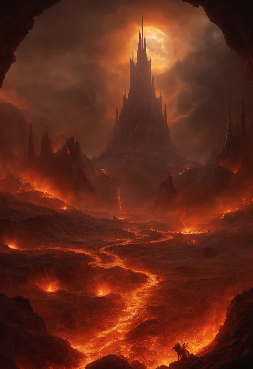 24k,ultra - detailed, Hellscape, The bottom of hell, the final battle in hell, apocalyptic landscape!!!!!, mustafar, Hellish ruins, ! apocalyptic landscape!!, Awesome D & D The Art of the Dark Sun, portal to hell, portal to hell, World of Warcraft art, rescue from the underworld!!!!!!