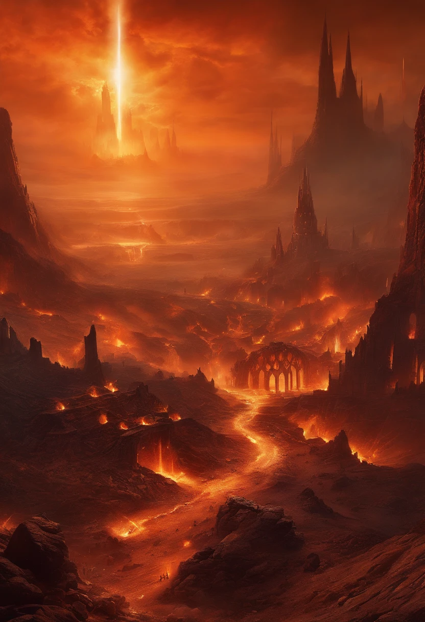 24k,ultra - detailed, Hellscape, The bottom of hell, the final battle in hell, apocalyptic landscape!!!!!, mustafar, Hellish ruins, ! apocalyptic landscape!!, Awesome D & D The Art of the Dark Sun, portal to hell, portal to hell, World of Warcraft art, rescue from the underworld!!!!!!