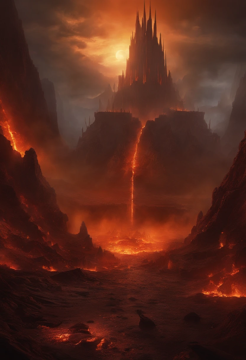 24k,ultra - detailed, Hellscape, The bottom of hell, the final battle in hell, apocalyptic landscape!!!!!, mustafar, Hellish ruins, ! apocalyptic landscape!!, Awesome D & D The Art of the Dark Sun, portal to hell, portal to hell, World of Warcraft art, rescue from the underworld!!!!!!