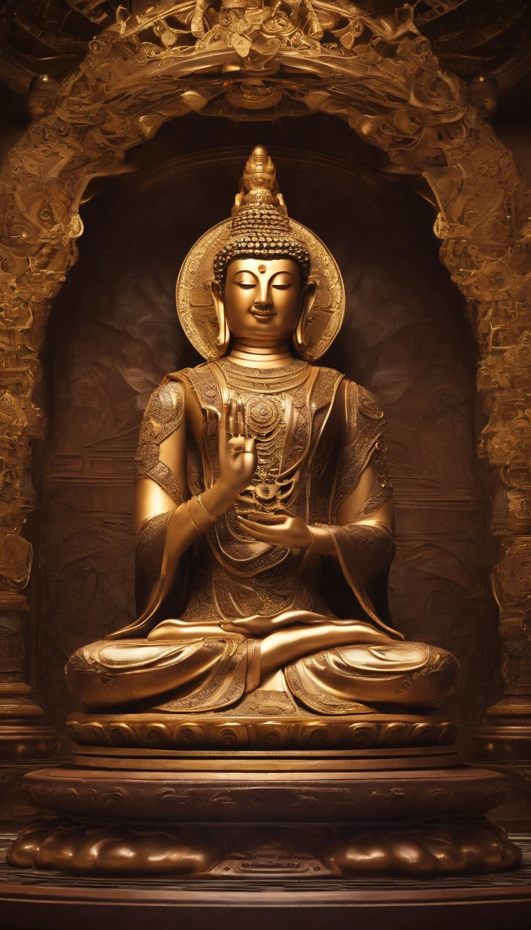 Super huge mechanical Buddha statue,Worshiping crowds,In steampunk style,super-fine,8k,Works of masters,Meticulous mechanical depiction,OC renderer