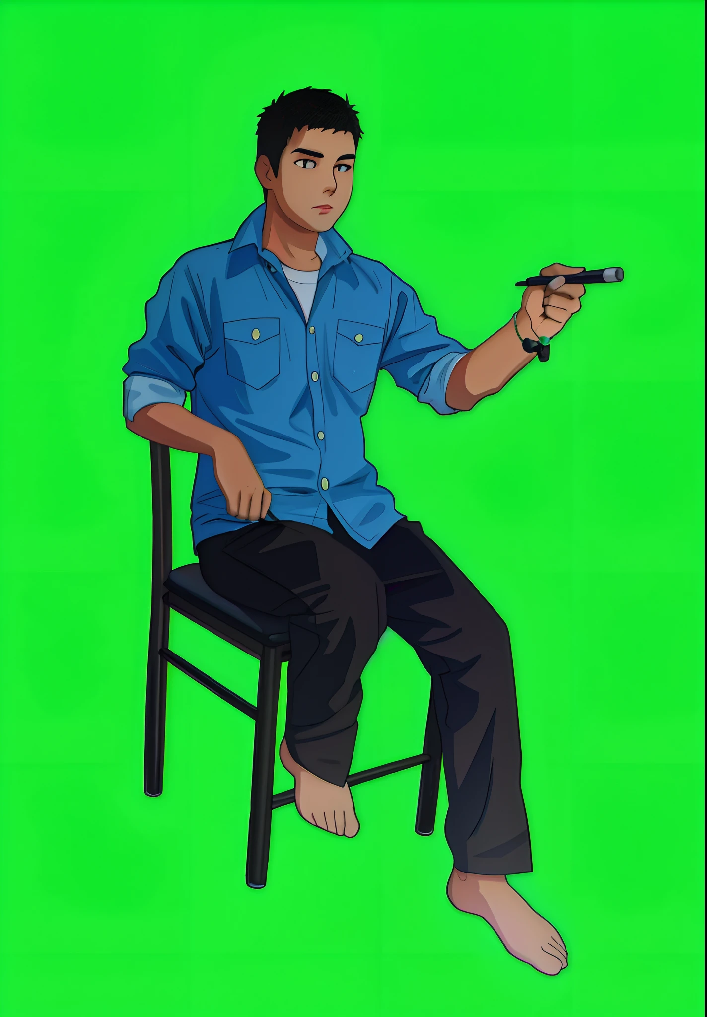 turn to cartoon style, painting brush in hand