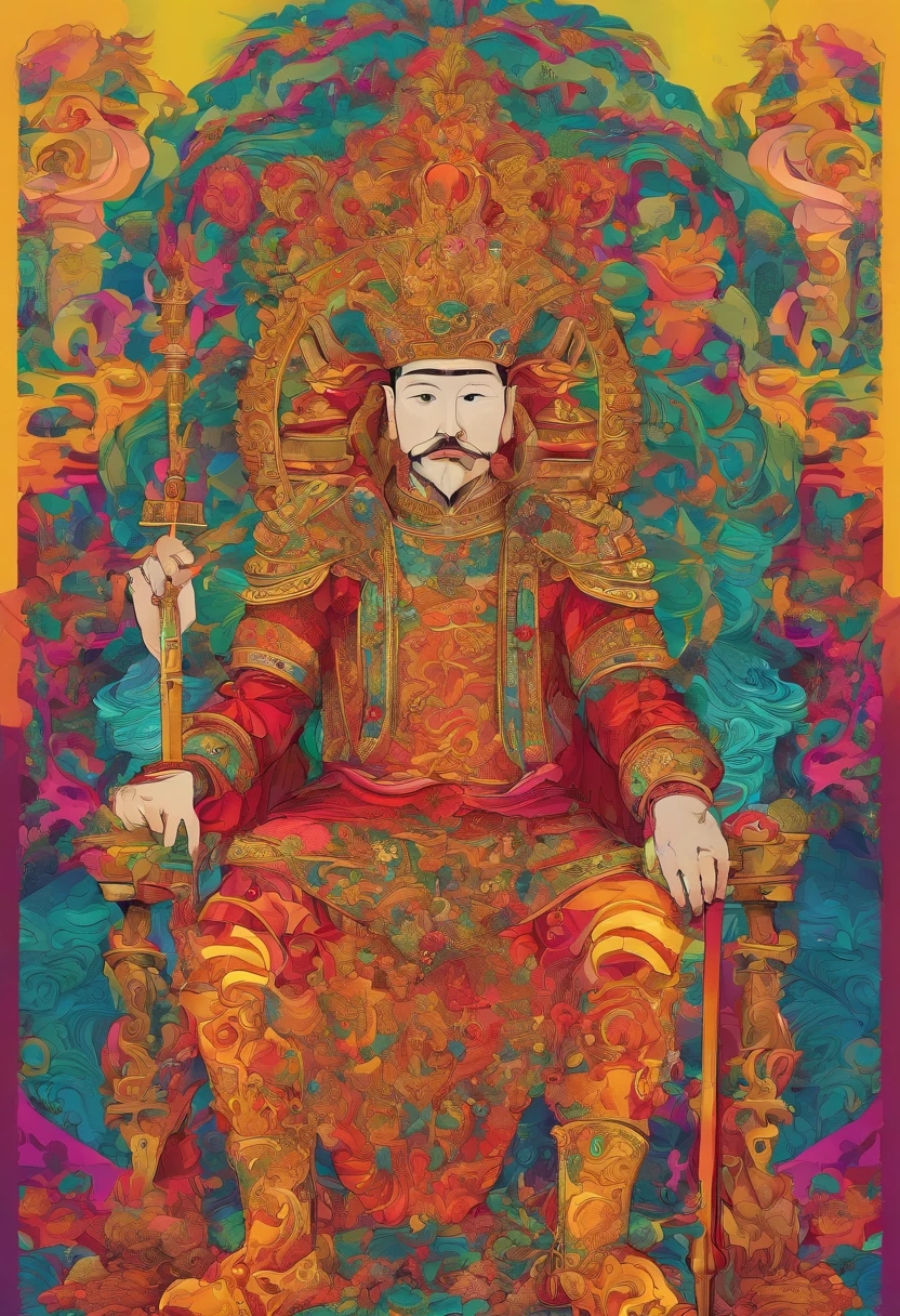 A male emperor sitting on a throne with a serious expression, wearing a crown and holding a sword. The emperor has delicate facial features, with beautiful detailed eyes, nose, and lips. The artwork is a masterpiece with intricate details and high resolution, such as 8K. The tarot cards are present in the scene, alongside the emperor. The cards are highlighted, showcasing their delicate and intricate designs. The artwork is a digital work of art, combining traditional elements with modern techniques. The lighting is dramatic, emphasizing the regal presence of the emperor. The color palette is rich and vibrant, adding to the overall grandeur of the scene.