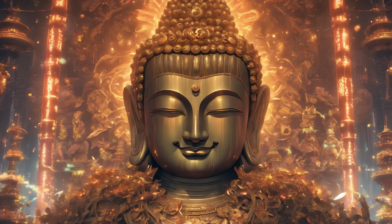 Super giant mechanical Buddha statue with a thousand hands,Adoring crowds,In steampunk style,super-fine,8K,Works of masters,Meticulous mechanical depiction,OC renderer,Ultra photo realsisim