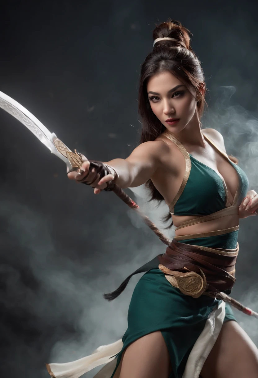 ((Akali de League of Legends, Ultra realista)), (((corpo inteiro))), (((perfect hands))), Usando a Arma Samurai, fundo antigo, (((Armas Perfeitas))), elegante, gray and black smoke, atordoante, hyper realistic, octan render, surrounded by the effect of smoke and lightning, Estilo League of Legends, fundo antigo, elegante, deslumbrante, (papel de parede), arte conceitual, detalhes intrincados, altamente detalhado, ((cinemactic)), Dramatic, (mais alta qualidade, Concedido, obra-prima:1.5), (fotorrealista:1.5), fotografia, Realistic photo, Nikon, Luz Natural, 4k, highes definition, XF IQ4, 150MP, 50 millimeters, ISO 1000 Certification, 1/Anos 250, Luz Natural, Adobe Lightroom, photolab, Photographic Affinity, PhotoDirector 365,