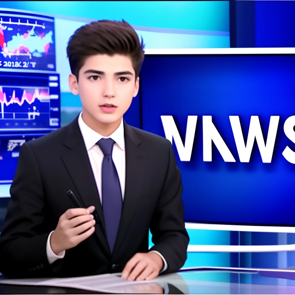 A 20 year old boy news reporter saying news in a news channel