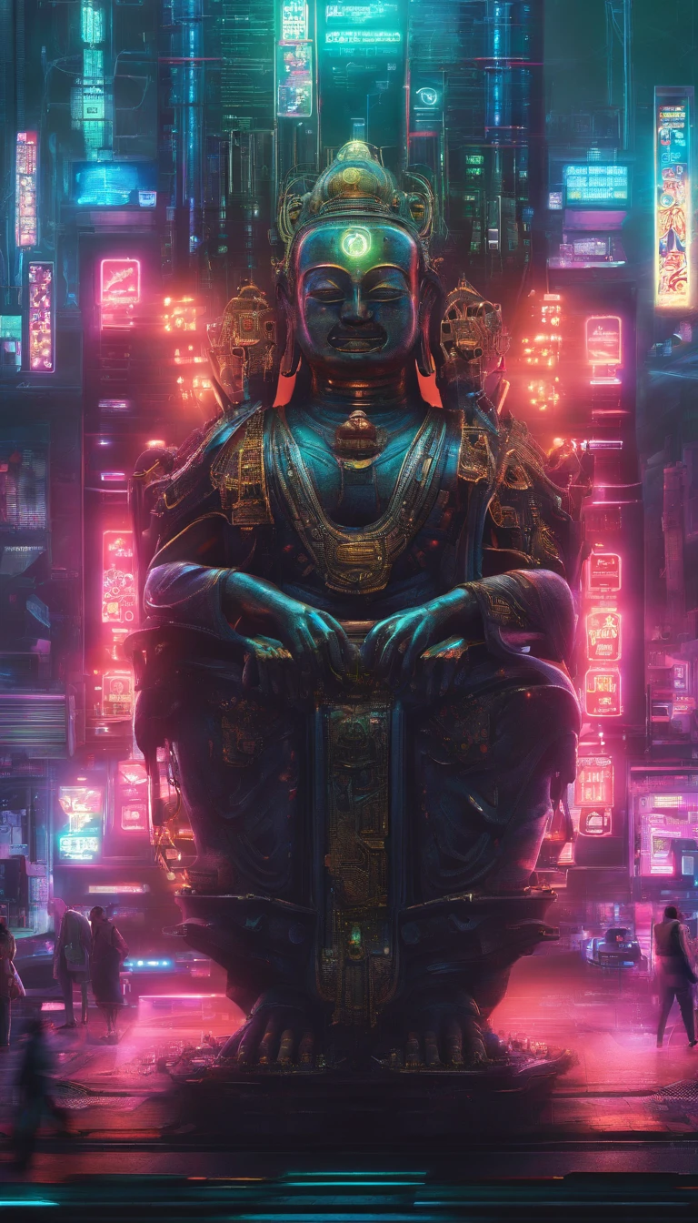 Super giant mechanical Buddha statue,Adoring crowds,In steampunk style,super-fine,8K,Works of masters,Meticulous mechanical depiction,OC renderer,
