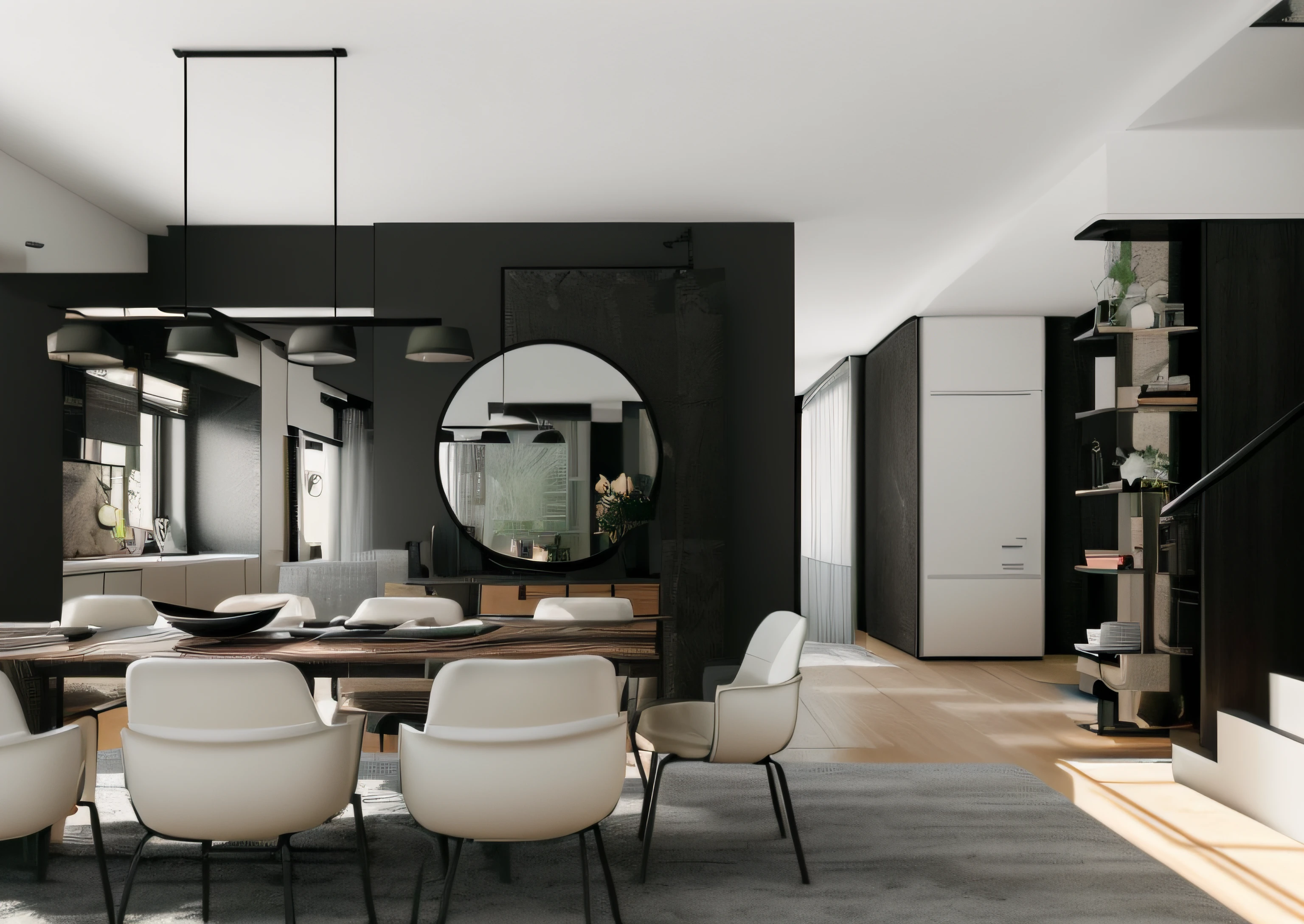 RAW photo, Masterpiece, high quality, best quality, authentic, super detailed, glossy indochina black furniture), minimalist architecture, minimalist bedroom, couch, table, carpet, shelf tv, 1 solid wood door:1.4,((laminated plaster,))), day light)), natural light fromt glass door, archdaily architecture, (high detail: 1.2), 8k uhd, dslr, soft light, high quality, film grain, Fujifilm XT3