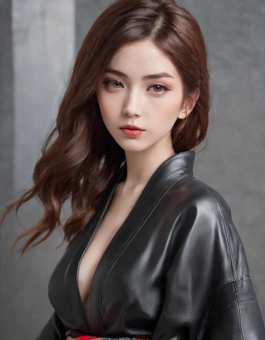 ((Dainty and cute 18 year old girl in leather kimono.))detailed tits、detailed tits、
Her hair color is platinum. portrait photo. One hand is on her hip. One hand is touching her lips. Her head is slightly tilted. Her skin is very smooth. The background is a landscape of ink painting. Very shallow depth of field、the background is blurred.