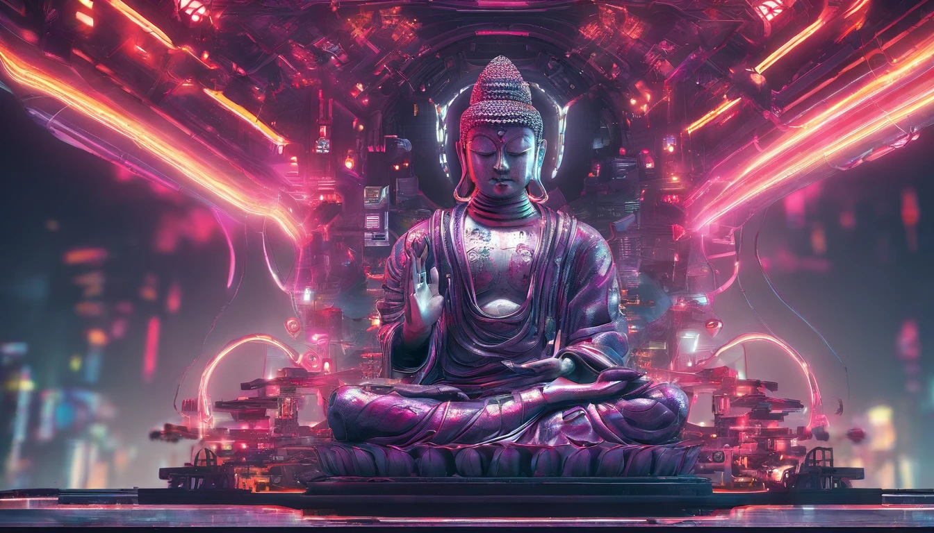 Super giant mechanical Buddha statue,Adoring crowds,In steampunk style,super-fine,8K,Works of masters,Meticulous mechanical depiction,OC renderer,