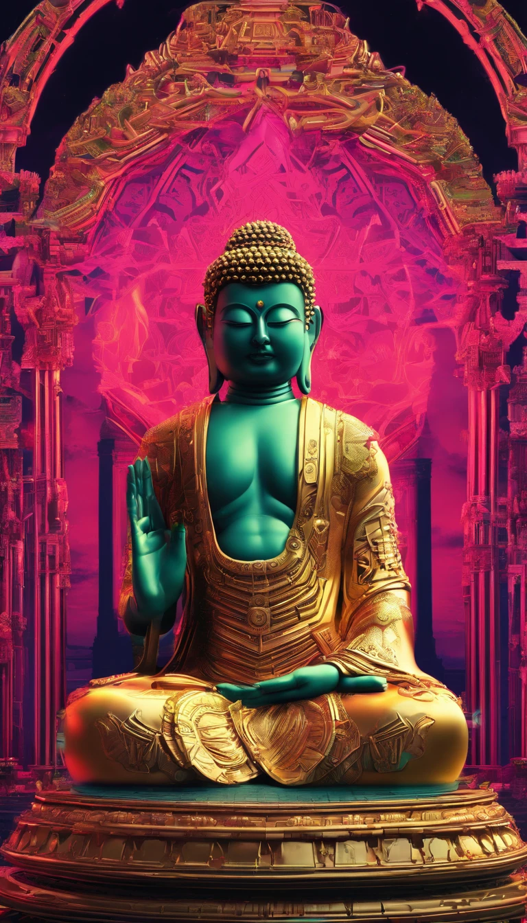 Super giant mechanical Buddha statue,Adoring crowds,In steampunk style,super-fine,8K,Works of masters,Meticulous mechanical depiction,OC renderer,