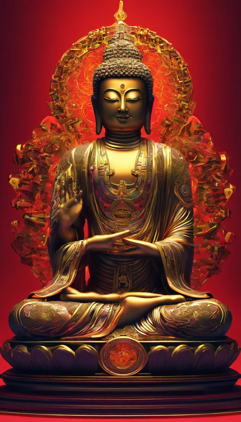Super giant mechanical Buddha statue，Adoring crowds，In steampunk style，super-fine，8K，Works of masters，Meticulous mechanical depiction，OC renderer，