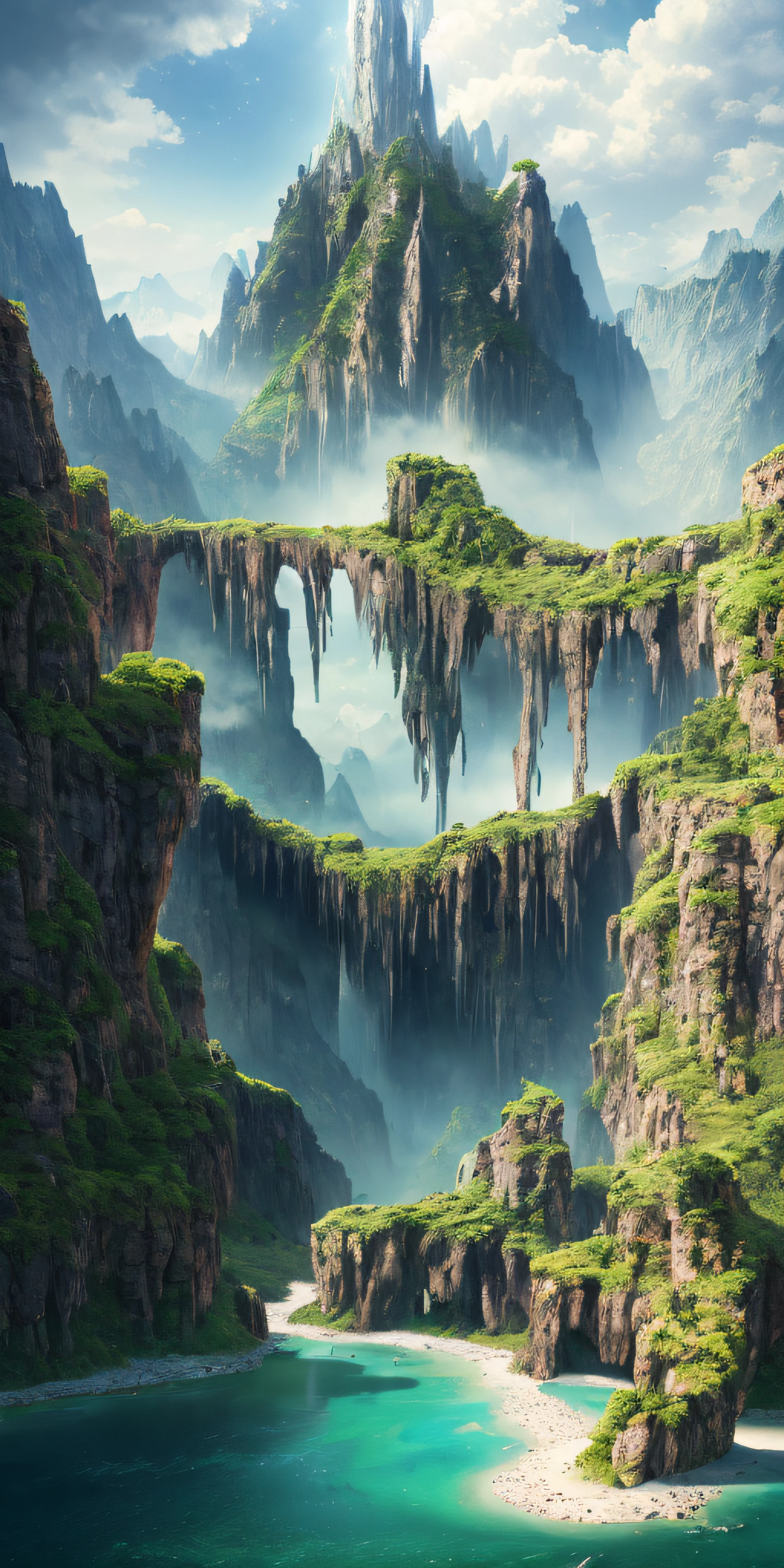 (((masterpiece))), best quality, high quality, extremely detailed CG unity 8k wallpaper, scenery, outdoors, sky, cloud, day, no humans, mountain, landscape, water, tree, blue sky, waterfall, cliff, nature, lake, river, cloudy sky,award winning photography, Bokeh, Depth of Field, HDR, bloom, Chromatic Aberration ,Photorealistic,extremely detailed, trending on artstation, trending on CGsociety, Intricate, High Detail, dramatic, art by midjourney