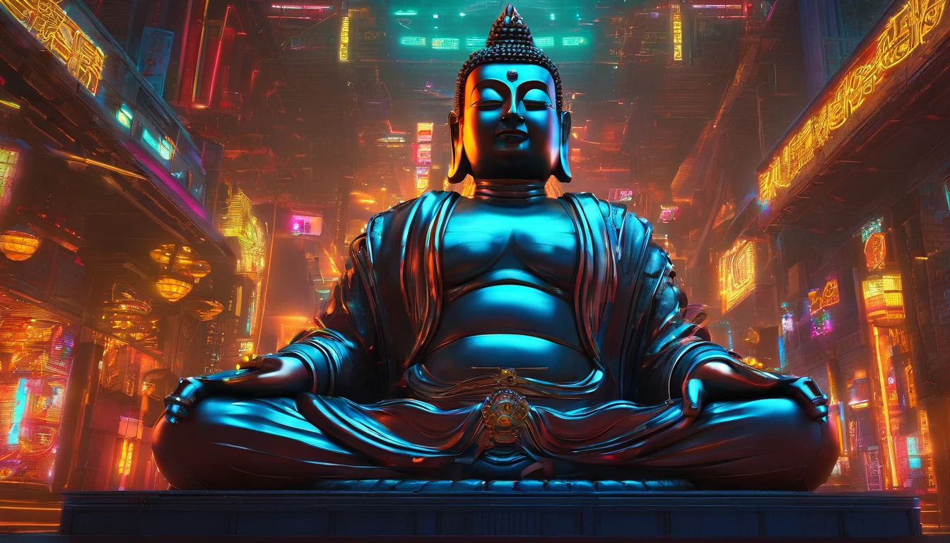 Super giant mechanical Buddha statue,Adoring crowds,In steampunk style,super-fine,8K,Works of masters,Meticulous mechanical depiction,OC renderer,