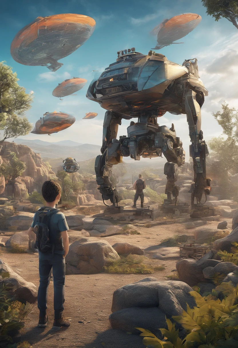 (Boys use VR、AR、cameras、camera、Painting related elements、UAVs、mapping tools, etc))objects to take pictures and draw accurate 3D stereoscopic scenery。 Unreal Engine 5, Cinematic, Color grading, Portrait photography, Ultra-wide angle, Depth of field,Color coding, insanely details, Depth of field, degrees of freedom, 32K, Hyper-Resolution
