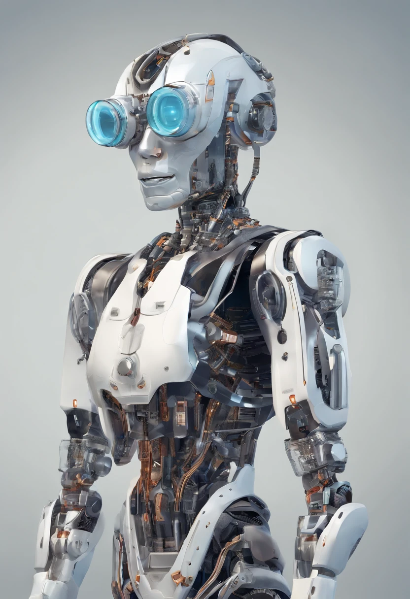 humanoid robot chemist for science magazine cover with plain background