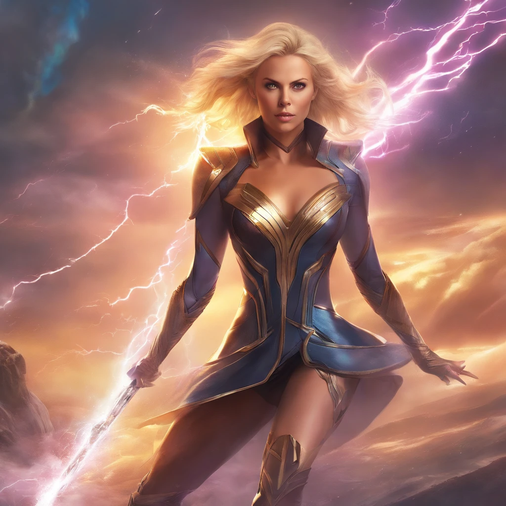 Charlize theron being the storm of x-man, with super realistic costume, enhancing the body, in high quality 8k