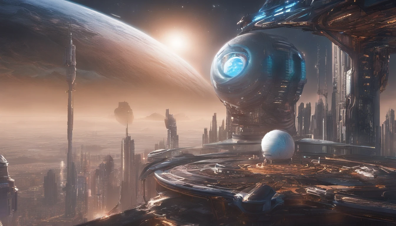 Look down from the top of the mountain,Super giant mechanical Buddha statue,Worship hordes of robots,Steampunk city,super-fine,8K,Works of masters,Meticulous mechanical depiction,OC renderer,