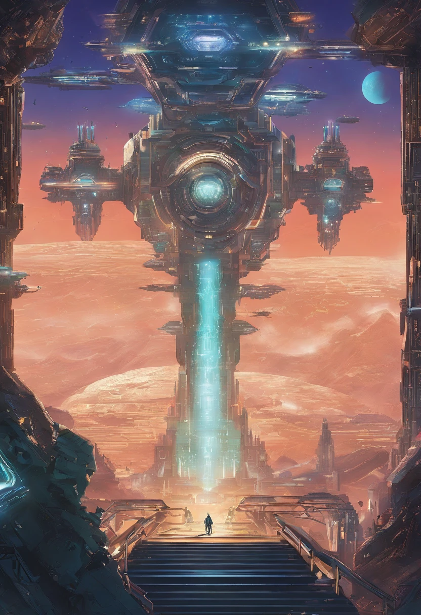 Look down from the top of the mountain,Super giant mechanical Buddha statue,Worship hordes of robots,Steampunk city,super-fine,8K,Works of masters,Meticulous mechanical depiction,OC renderer,