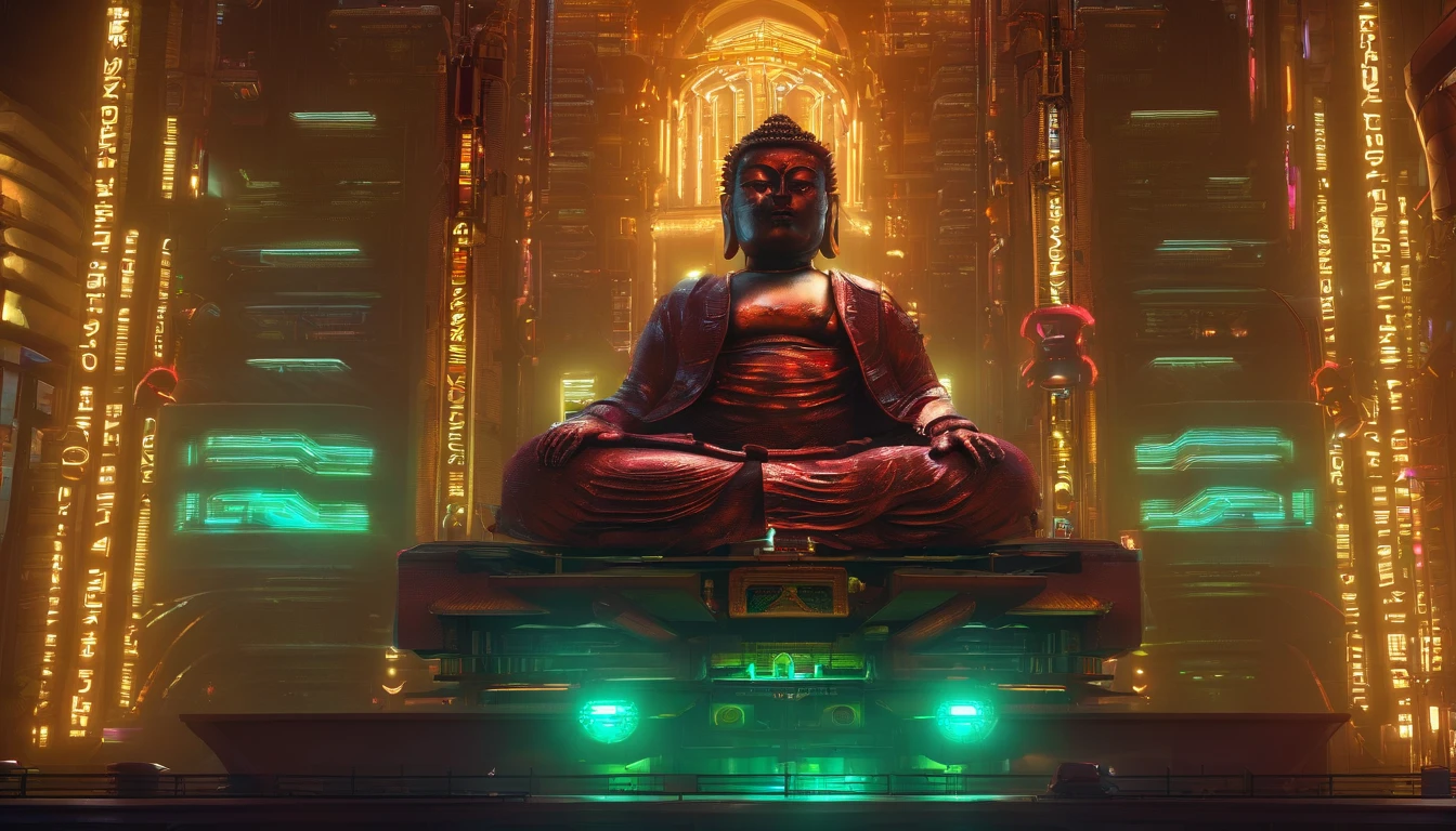 Super giant mechanical Buddha statue,Adoring crowds,In steampunk style,super-fine,8K,Works of masters,Meticulous mechanical depiction,OC renderer,