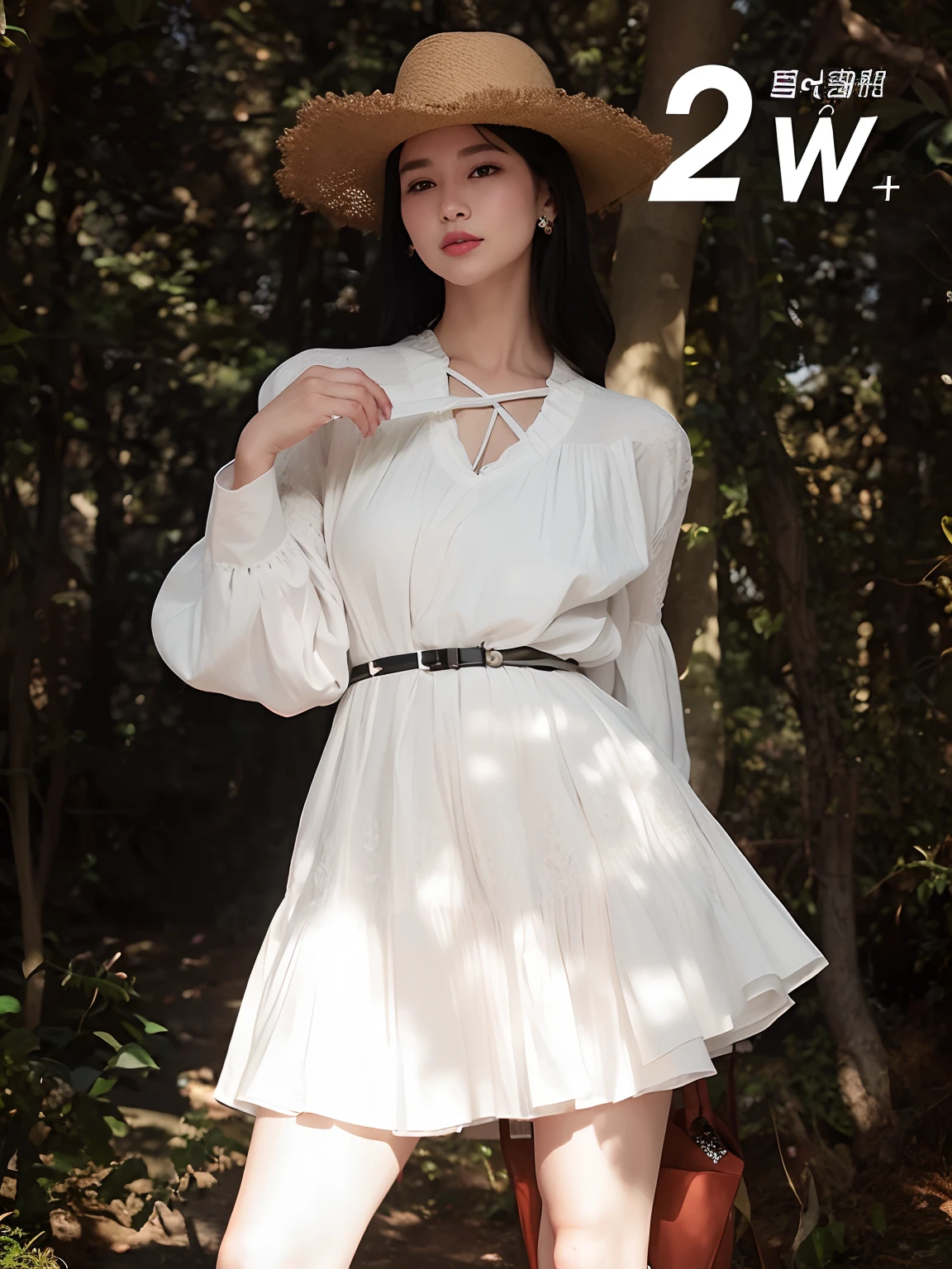 araffe woman in a white dress and hat posing for a picture, White Hanfu, white trendy clothes, Wearing a white flowing dress, vintage - w 1 0 2 4, korean women's fashion model, ancient white dress, flowing white dress, casual white garment, 2 0 2 0 fashion, rococo ruffles dress, F 2 0, 2022