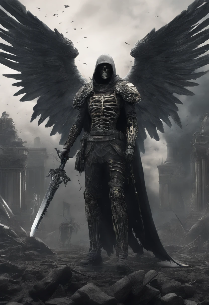 (Masterpiece, Best Quality), 8k Wallpaper, highly detailed, poster, death angel, Germanic folklore, German expressionist, horror thriller cinematic movie poster,
