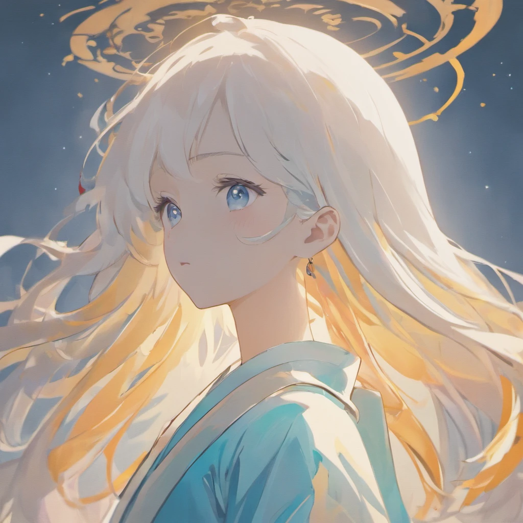 (White background:1.4),(Silhouette of a girl's head, Eyes closed, Colorful long hair, Oriental elements)，(Chinese Illustration:1.3，paper art:1.3, Quilted Paper Art:1.2),( Reasonable design, Clear lines, High Sharpness,Best Quality, Very detailed, masutepiece, Movie Light Effects, 4K )shuicolor、Light blue throughout