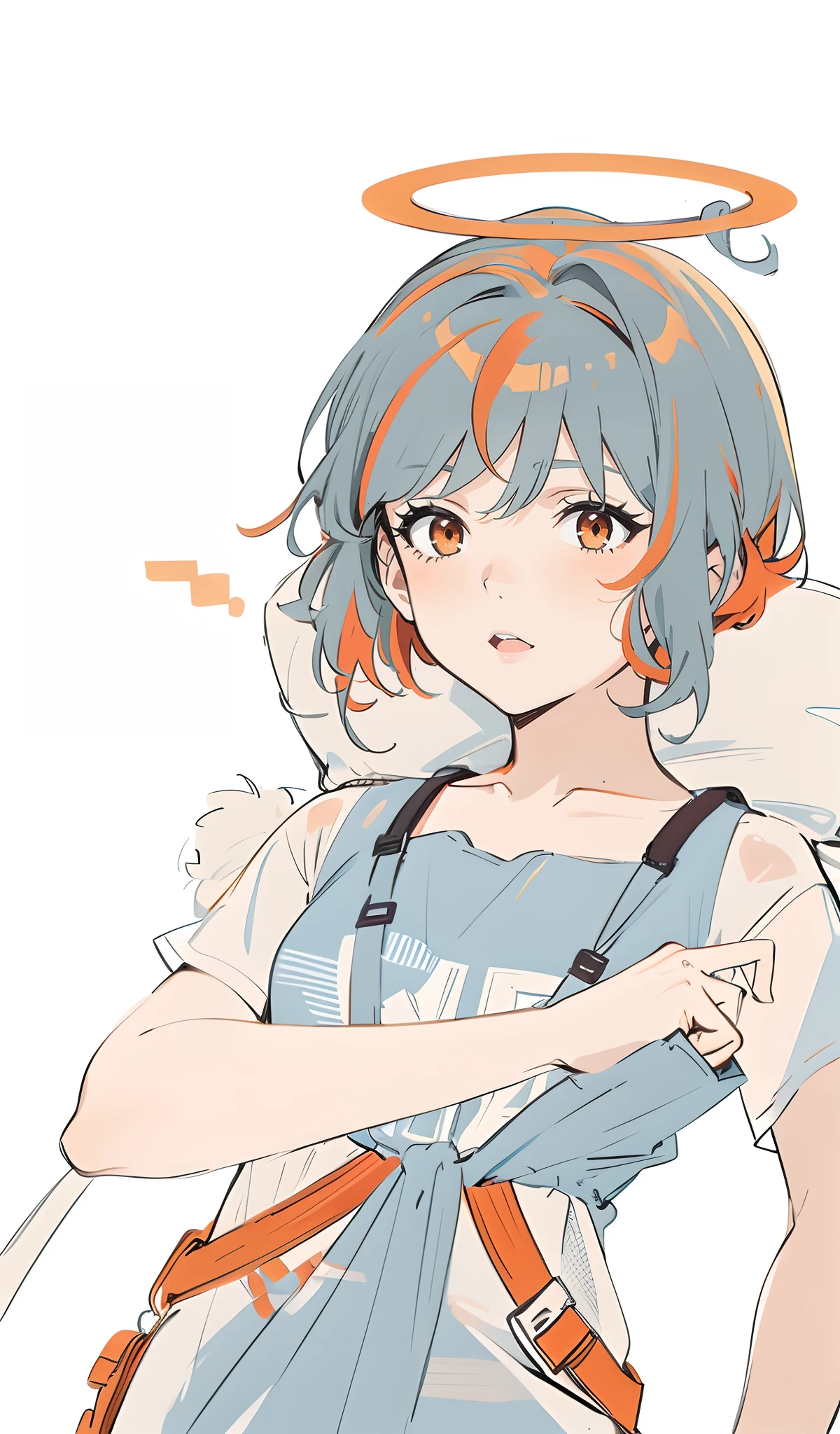 Girl with orange-red hair with a halo on her head