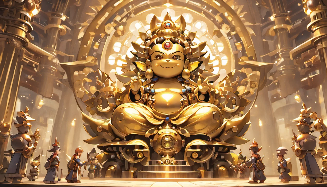 Super giant mechanical Buddha statue,Adoring crowds,In steampunk style,super-fine,8K,Works of masters,Meticulous mechanical depiction,OC renderer,