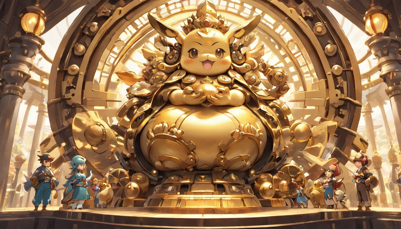 Super giant mechanical Buddha statue，Adoring crowds，In steampunk style，super-fine，8K，Works of masters，Meticulous mechanical depiction，OC renderer，