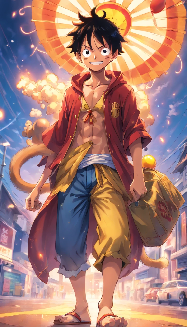 Detailed illustration of Monkey D. Luffy in his baggy form the clown of power