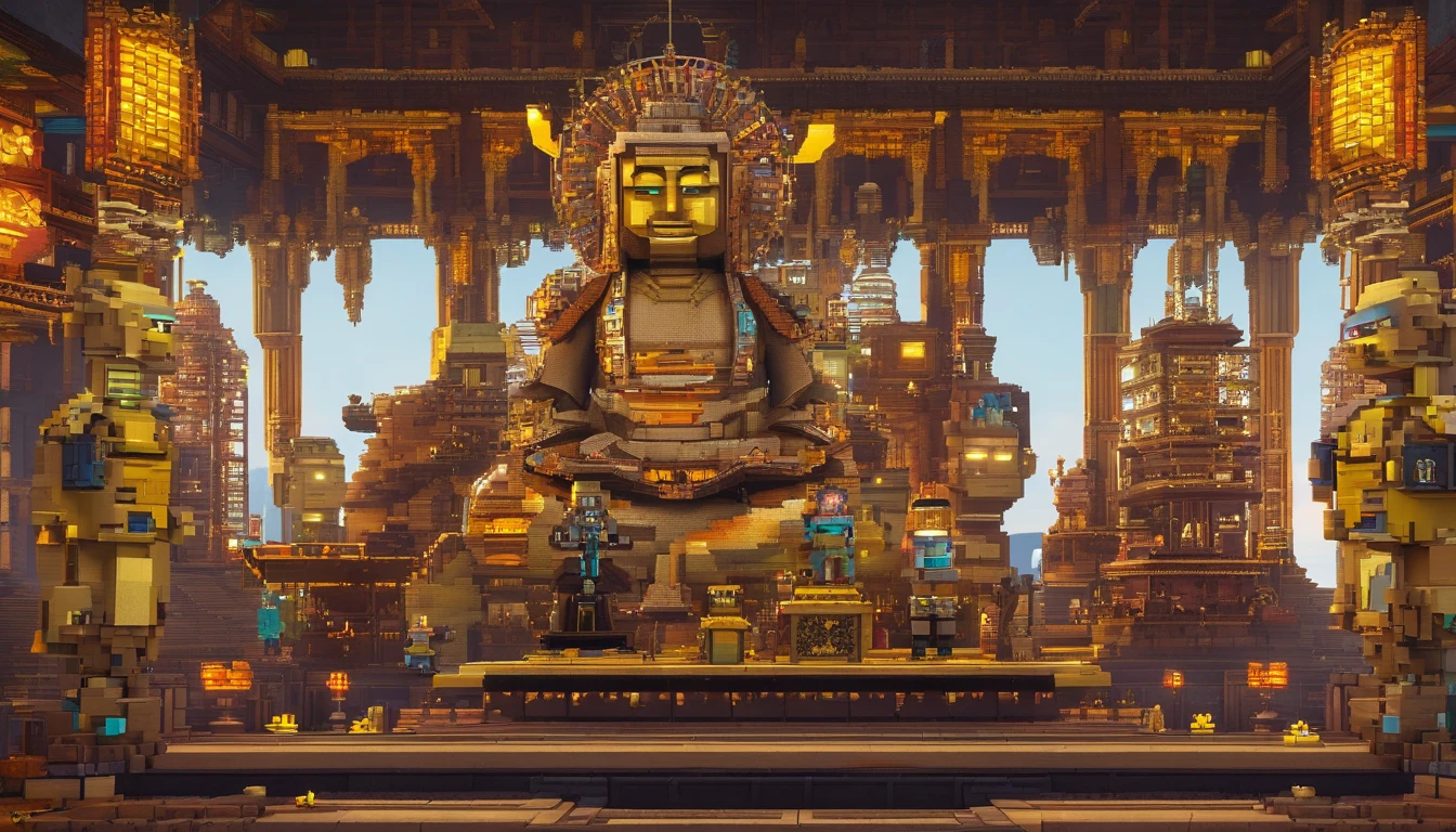 Super giant mechanical Buddha statue,Adoring crowds,In steampunk style,super-fine,8K,Works of masters,Meticulous mechanical depiction,OC renderer,