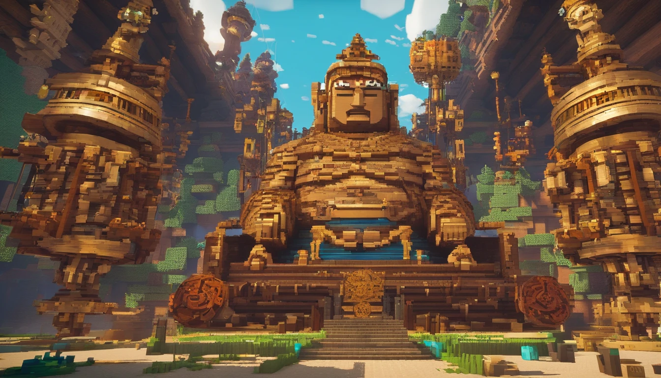 Super giant mechanical Buddha statue，Adoring crowds，In steampunk style，super-fine，8K，Works of masters，Meticulous mechanical depiction，OC renderer，