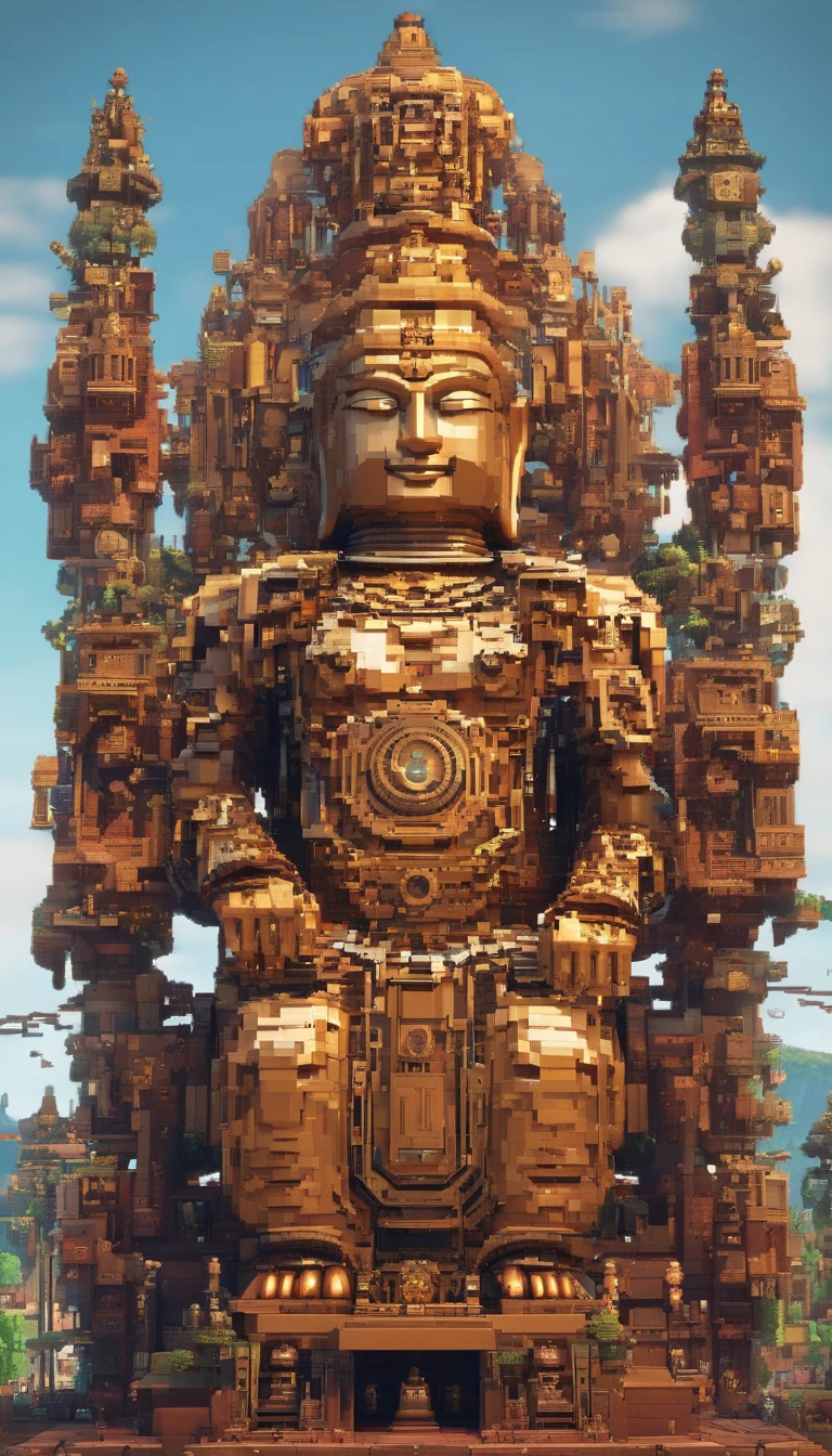 Super giant mechanical Buddha statue,Adoring crowds,In steampunk style,super-fine,8K,Works of masters,Meticulous mechanical depiction,OC renderer,