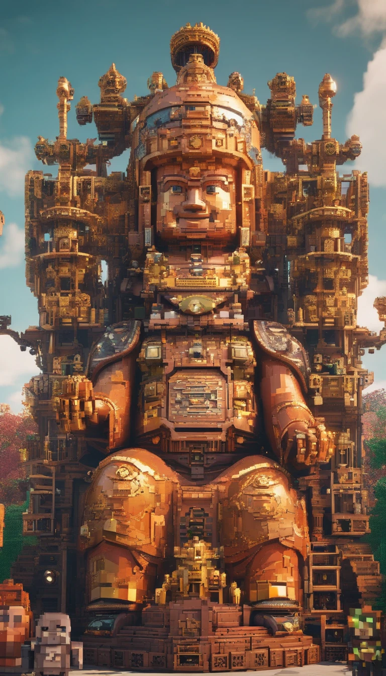 Super giant mechanical Buddha statue,Adoring crowds,In steampunk style,super-fine,8K,Works of masters,Meticulous mechanical depiction,OC renderer,
