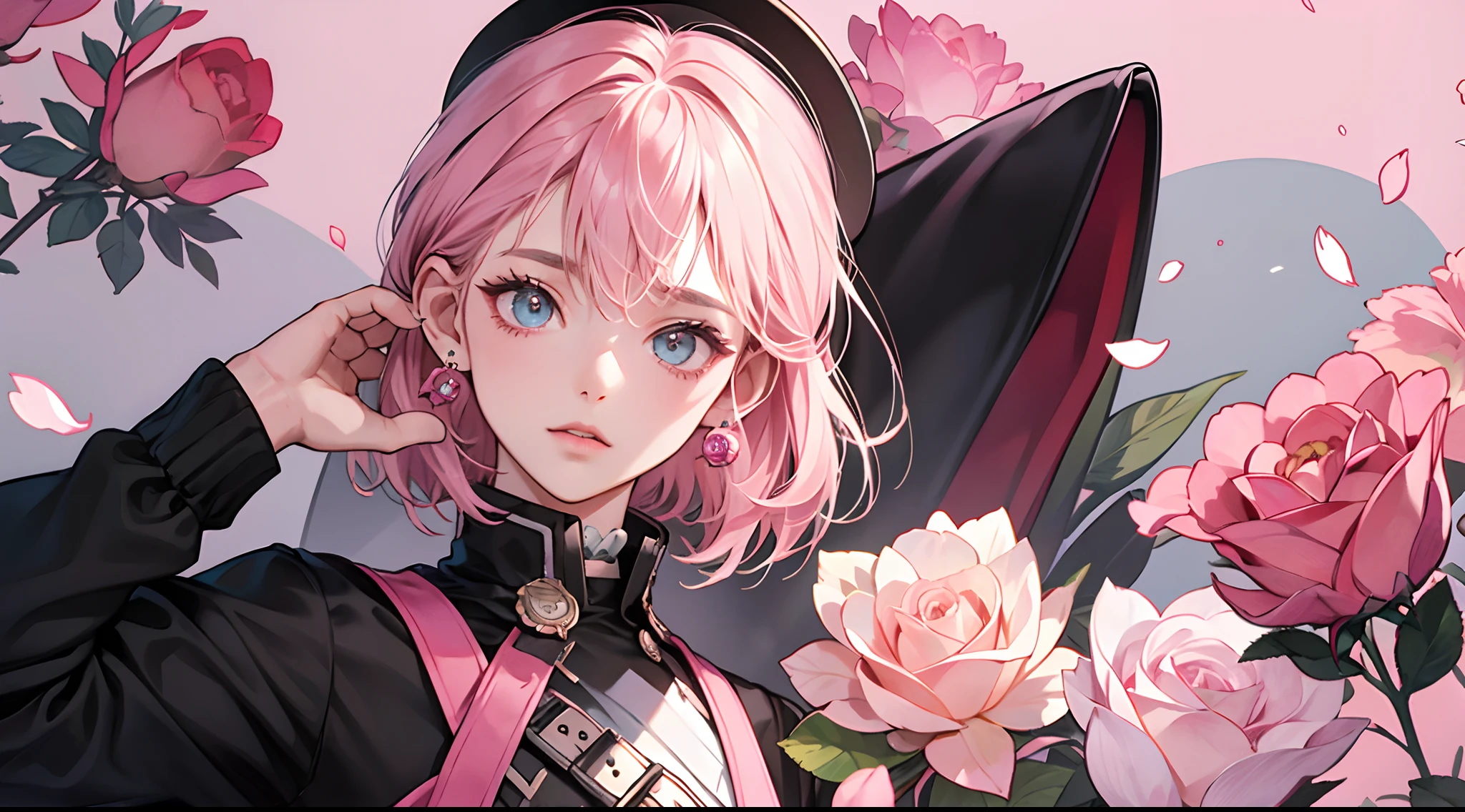 "Creating games for girls, Ses cheveux gris,Porte des oreilles roses, His eyes matched the same pink color, The background is mostly pink, and higher quality than 4K. "