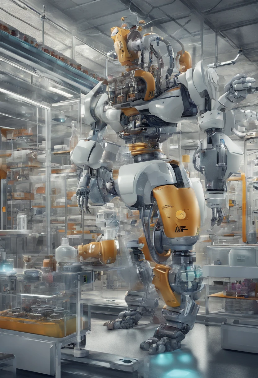 (robot,chemist),plain background,(best quality,4k,8k,highres,masterpiece:1.2),ultra-detailed,(realistic,photorealistic,photo-realistic:1.37),scientific laboratory technology,advanced AI algorithm,precision instruments,liquid experiment tubes,steaming beakers,glowing test tubes,colorful chemical reactions,sparkling compounds,meticulously designed robot arms,pouring chemicals,measuring precise quantities,multiple robot arms,scientific precision,effortlessly controlled movements,complex calculations,reactive gases,industrial-grade materials,metallic sheen,high-tech sensors,glowing digital readouts,fluid dynamics simulation,controlled environment,meticulous data analysis,precise measurements,ingenious design,innovative technology,sleek futuristic appearance,accurate results,scientific breakthrough,professional-grade equipment,flickering computer screens,laboratory coat and safety goggles,solid foundation of scientific knowledge,humans working alongside robots,efficient and reliable assistant